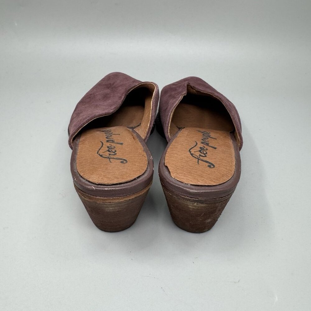 Free People Women's Anya burgundy Suede Pointed Toe Chunky Heel Mules Size 9.5 - Picture 5 of 8